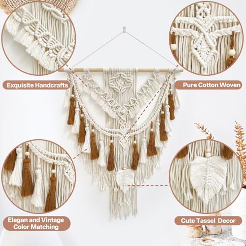 lokeisna Macrame Wall Hanging, Woven Tapestry Beige & Dusty Rose Handmade Craft Macrame Wall Room Decor, Gallery & Nursery, Size 37.4” Lx27.5” W - Image 3