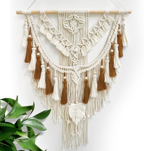lokeisna Macrame Wall Hanging, Woven Tapestry Beige & Dusty Rose Handmade Craft Macrame Wall Room Decor, Gallery & Nursery, Size 37.4” Lx27.5” W - Image 1
