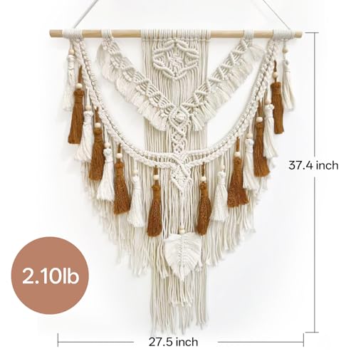 lokeisna Macrame Wall Hanging, Woven Tapestry Beige & Dusty Rose Handmade Craft Macrame Wall Room Decor, Gallery & Nursery, Size 37.4” Lx27.5” W - Image 2