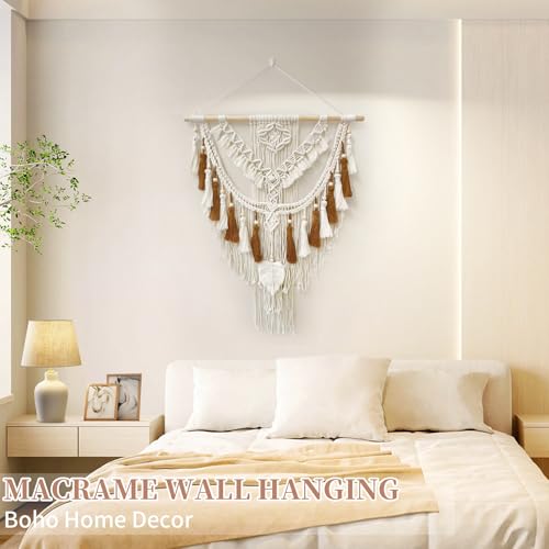 lokeisna Macrame Wall Hanging, Woven Tapestry Beige & Dusty Rose Handmade Craft Macrame Wall Room Decor, Gallery & Nursery, Size 37.4” Lx27.5” W - Image 5