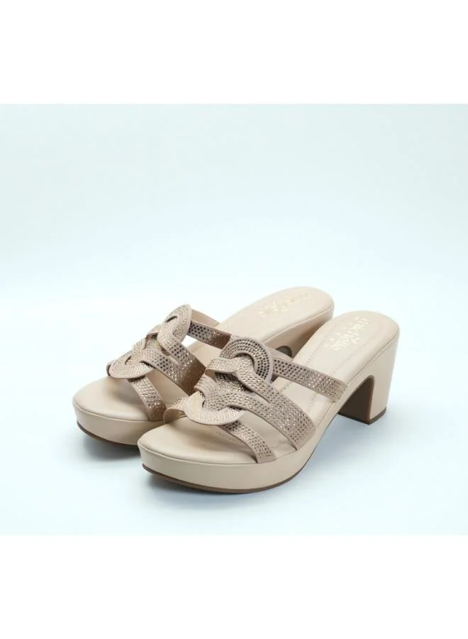 092-3137 Michelle Morgan Stylish Heeled Slide Sandals 514RJ75C Beige