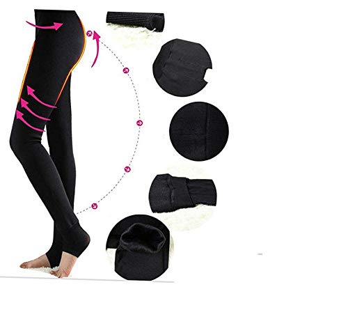 Klassik | Since 1993 | Women/Girls Comfort Fleece Footed Fur Leggings (Without Socks) | Winter Wear Extra Warm, Woolen High Waisted Lined Thigh Highs (Black-Skin Color) | Slim Fit Pyjamas, Black-3XL - Image 4