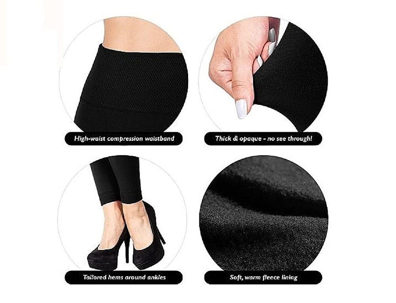 Klassik | Since 1993 | Women/Girls Comfort Fleece Footed Fur Leggings (Without Socks) | Winter Wear Extra Warm, Woolen High Waisted Lined Thigh Highs (Black-Skin Color) | Slim Fit Pyjamas, Black-3XL - Image 3