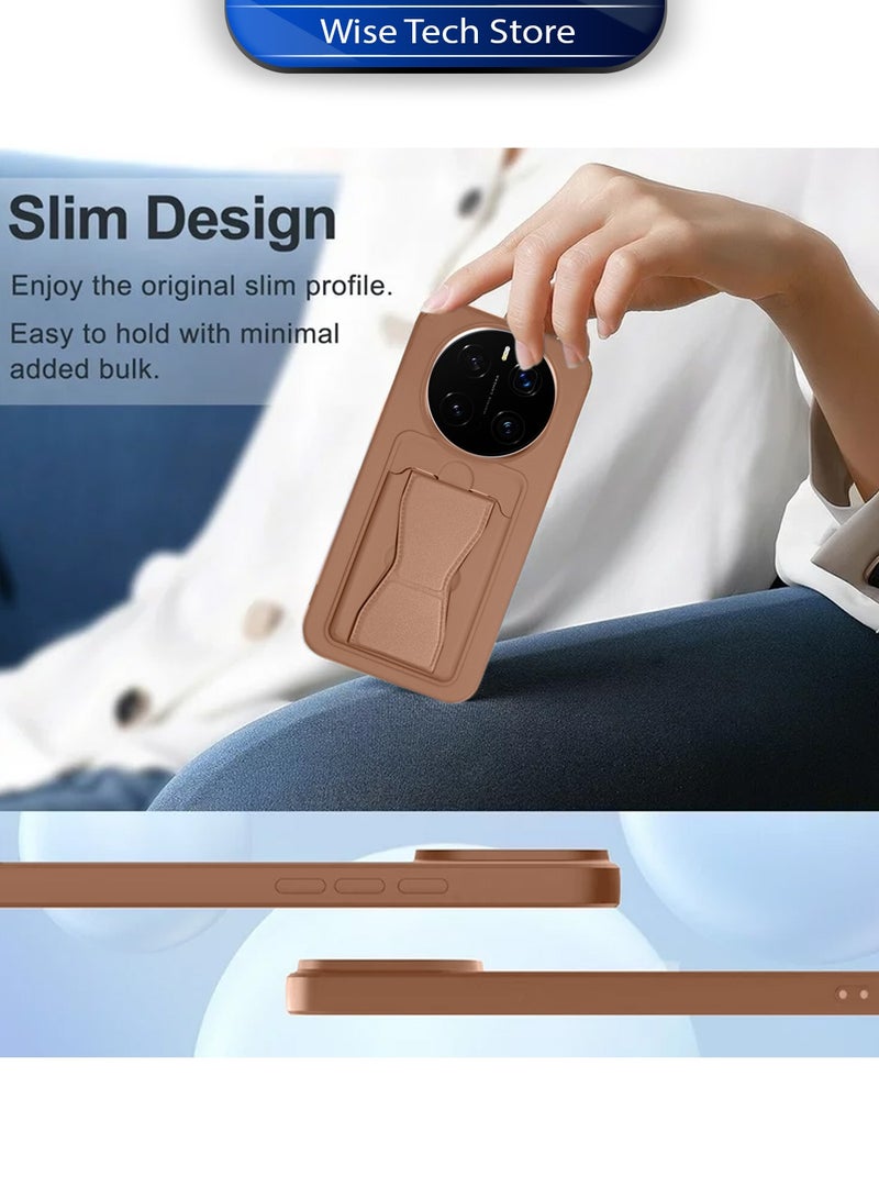 Wtech Honor Magic7 Pro 5G 2024 Silicone TPU Card Holder with Hand Grip Case Cover (MCHPSN) - Brown - Image 4