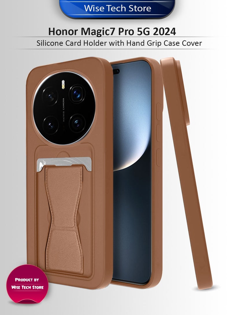 Wtech Honor Magic7 Pro 5G 2024 Silicone TPU Card Holder with Hand Grip Case Cover (MCHPSN) - Brown - Image 1