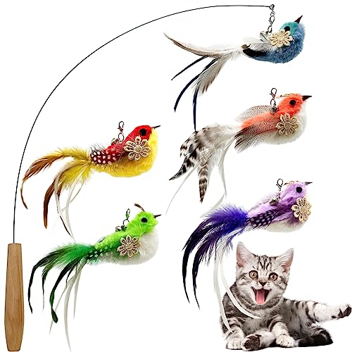 CATENEED Cat Wand Toy 6 Pieces Interactive Cat Wand Bird Feather Toys for Indoor Cats Play Exercise - Image 1