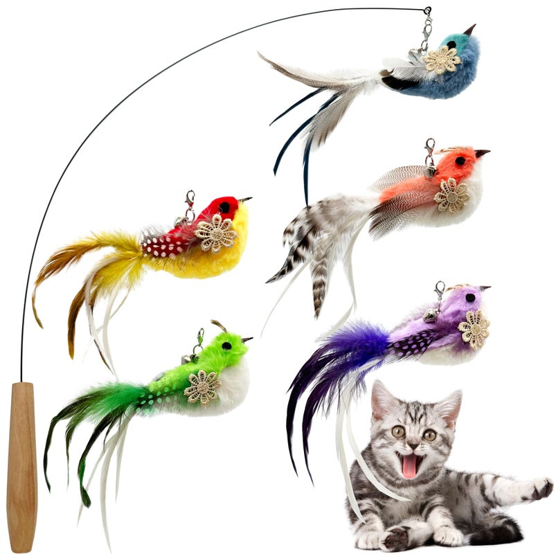 CATENEED Cat Wand Toy 6 Pieces Interactive Cat Wand Bird Feather Toys for Indoor Cats Play Exercise - Image 2