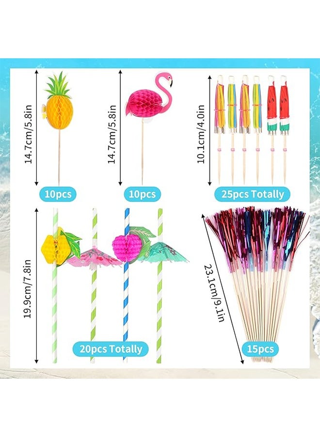 80PCS Cocktail Decorations Party Pack, Cocktail Accessories, Including Drink Umbrellas, Stirring Stirrers, Reuseable Paper Straws, Sparkler Sticks for Summer Beach Party Food Drink Decoration - Image 2