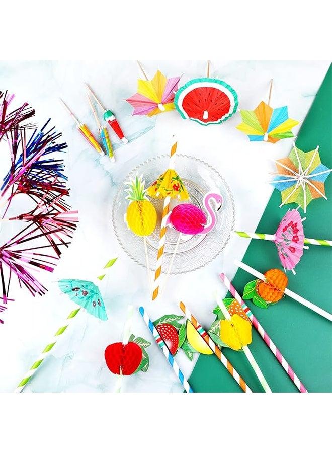 80PCS Cocktail Decorations Party Pack, Cocktail Accessories, Including Drink Umbrellas, Stirring Stirrers, Reuseable Paper Straws, Sparkler Sticks for Summer Beach Party Food Drink Decoration - Image 4