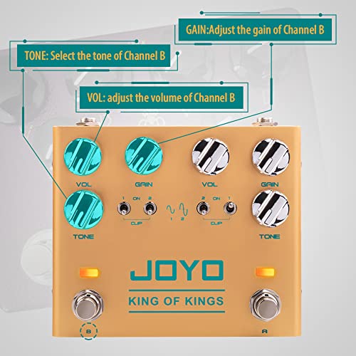 JOYO Dual Crunch Pure Analog Circuit Overdrive Effect Pedal with Independent Clipping for Electric Guitar - True Bypass (King of Kings R-20) - Image 3