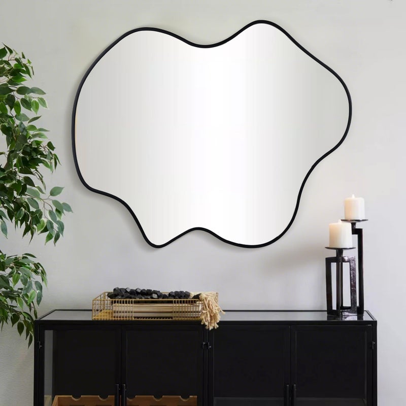 CULER Irregular Black Bathroom Wall Mirror,24 x 36 Inch Asymmetrical Vanity Modern Tempered Glass Mirror for Bedroom,Living Room,Entryway - Image 2