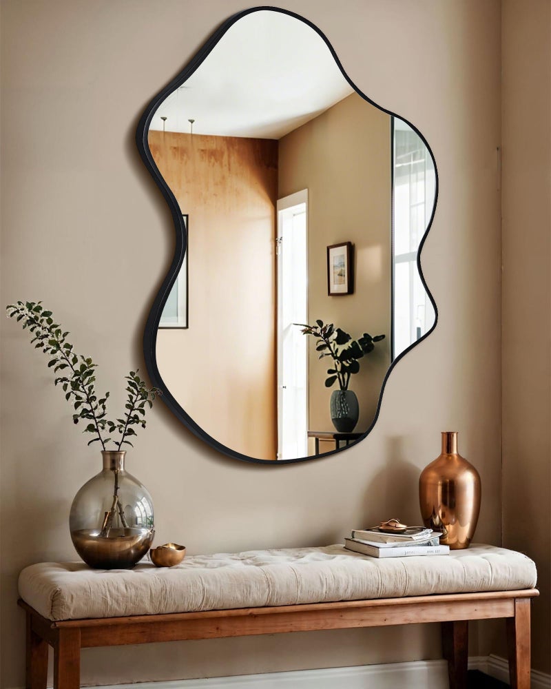 CULER Irregular Black Bathroom Wall Mirror,24 x 36 Inch Asymmetrical Vanity Modern Tempered Glass Mirror for Bedroom,Living Room,Entryway - Image 3