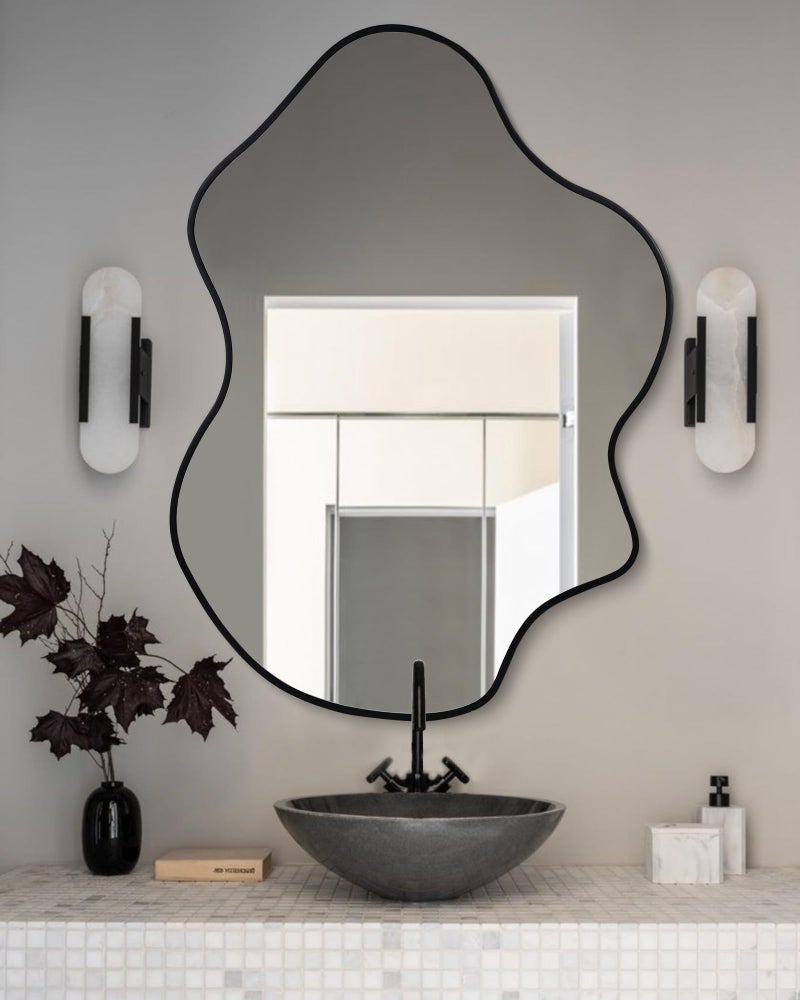 CULER Irregular Black Bathroom Wall Mirror,24 x 36 Inch Asymmetrical Vanity Modern Tempered Glass Mirror for Bedroom,Living Room,Entryway - Image 4