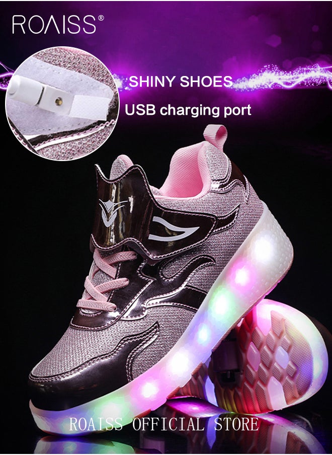 roaiss - Kids Unisex Double Wheel Roller Skates Shoes LED Light Multimode Adjustable Rechargeable Velcro Sneakers for Children Boys and Girls Outdoors Luminous Shoes with Detachable Roll Wheels - Image 1