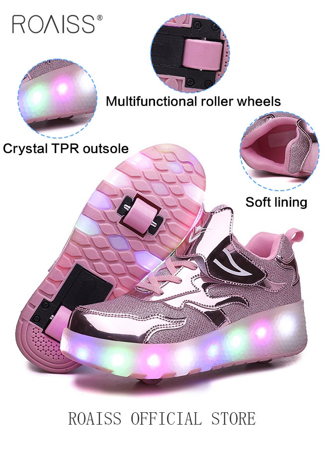 roaiss - Kids Unisex Double Wheel Roller Skates Shoes LED Light Multimode Adjustable Rechargeable Velcro Sneakers for Children Boys and Girls Outdoors Luminous Shoes with Detachable Roll Wheels - Image 1