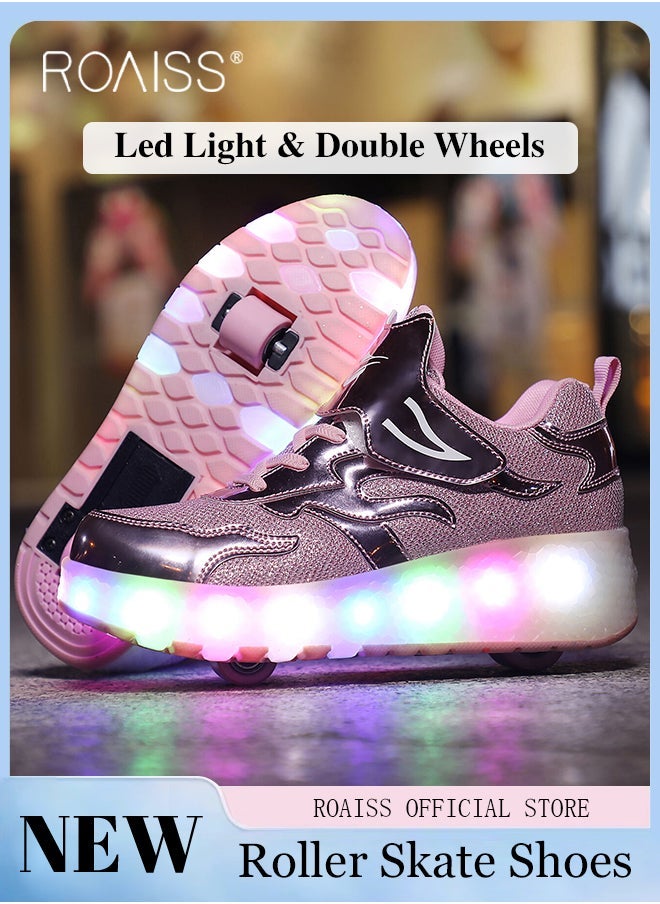 roaiss - Kids Unisex Double Wheel Roller Skates Shoes LED Light Multimode Adjustable Rechargeable Velcro Sneakers for Children Boys and Girls Outdoors Luminous Shoes with Detachable Roll Wheels - Image 1