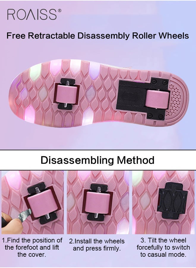 roaiss - Kids Unisex Double Wheel Roller Skates Shoes LED Light Multimode Adjustable Rechargeable Velcro Sneakers for Children Boys and Girls Outdoors Luminous Shoes with Detachable Roll Wheels - Image 1