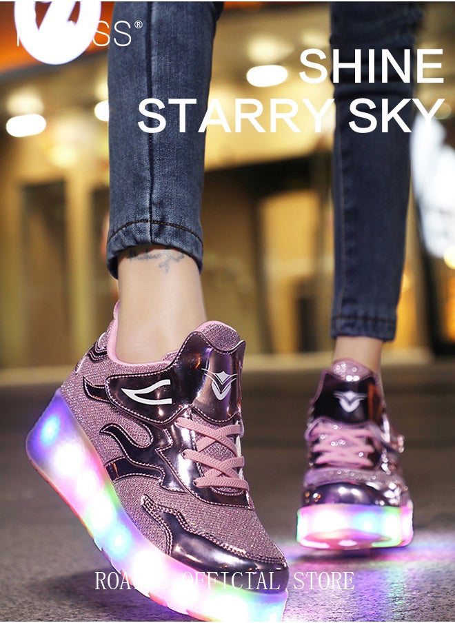 roaiss - Kids Unisex Double Wheel Roller Skates Shoes LED Light Multimode Adjustable Rechargeable Velcro Sneakers for Children Boys and Girls Outdoors Luminous Shoes with Detachable Roll Wheels - Image 1