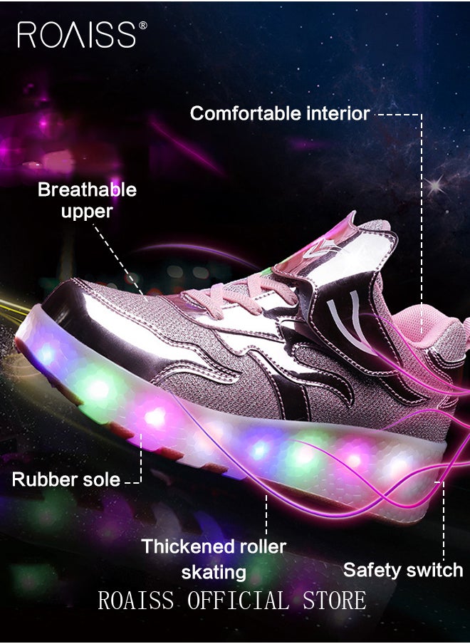 roaiss - Kids Unisex Double Wheel Roller Skates Shoes LED Light Multimode Adjustable Rechargeable Velcro Sneakers for Children Boys and Girls Outdoors Luminous Shoes with Detachable Roll Wheels - Image 1