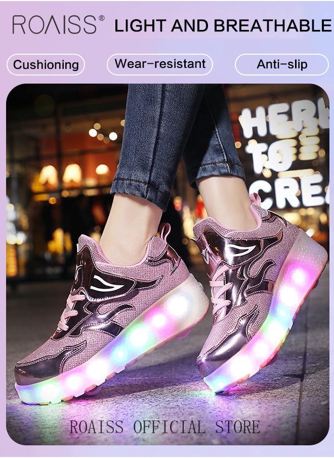 roaiss - Kids Unisex Double Wheel Roller Skates Shoes LED Light Multimode Adjustable Rechargeable Velcro Sneakers for Children Boys and Girls Outdoors Luminous Shoes with Detachable Roll Wheels - Image 1