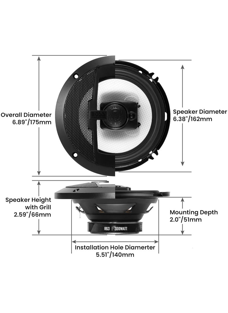 BOSS AUDIO SYSTEMS - BOSS Audio Systems R63 300 Watt Per Pair, 6.5 Inch, Full Range, 3 Way Car Speakers Sold in Pairs - Image 1