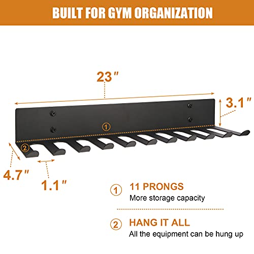 Tamisom Multi-Purpose Heavy Duty Gym Storage Rack - 11 Hooks for Resistance Bands, Straps, Jump Ropes, Foam Rollers, Weight Belts, Tools (L-23") - Image 2