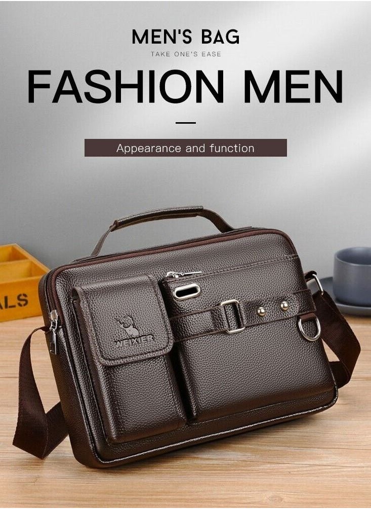 WEIXIER WEIXIER Business Briefcase Men's Shoulder Bag PU Leather Handbag Crossbody Bag  - Image 5