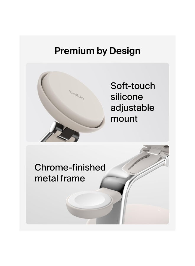 بيلكين شاحن Belkin UltraCharge Pro  متوافق مع MagSafe، محطة شحن لاسلكي Qi2 3 في 1 بقوة 25 واط، شاحن لأجهزة iPhone 16 وApple Watch وAirPods وPixelsnap، مع مروحة تبريد ومحول طاقة 45 واط - رملي - Image 4