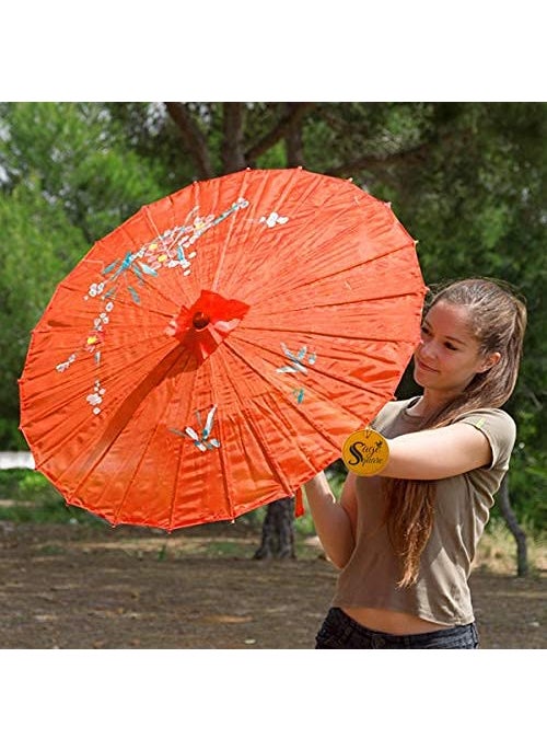 Sage Square Sage Square Handmade Traditional Chinese Cloth Floral Wooden Umbrella Wedding Dance Parties Props (Orange)  - Image 3