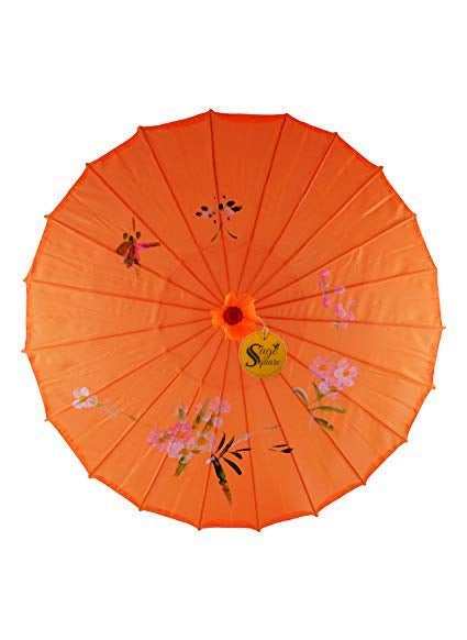 Sage Square Sage Square Handmade Traditional Chinese Cloth Floral Wooden Umbrella Wedding Dance Parties Props (Orange)  - Image 2