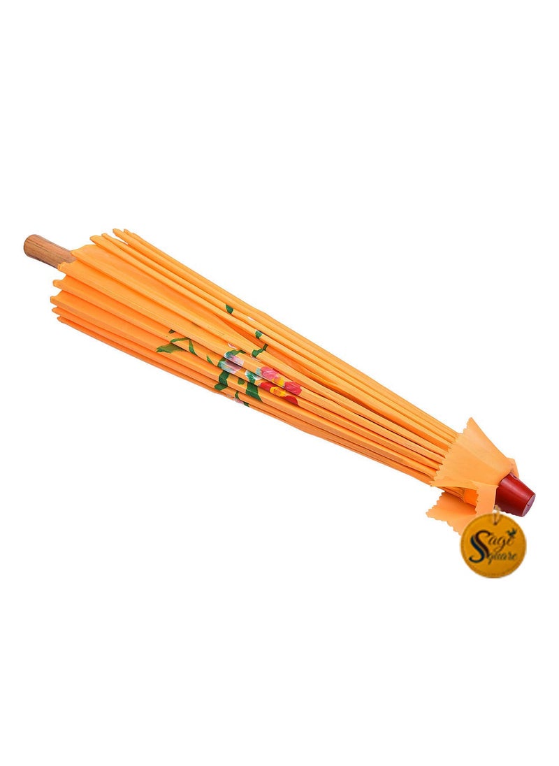 Sage Square Sage Square Handmade Traditional Chinese Cloth Floral Wooden Umbrella Wedding Dance Parties Props (Orange)  - Image 4