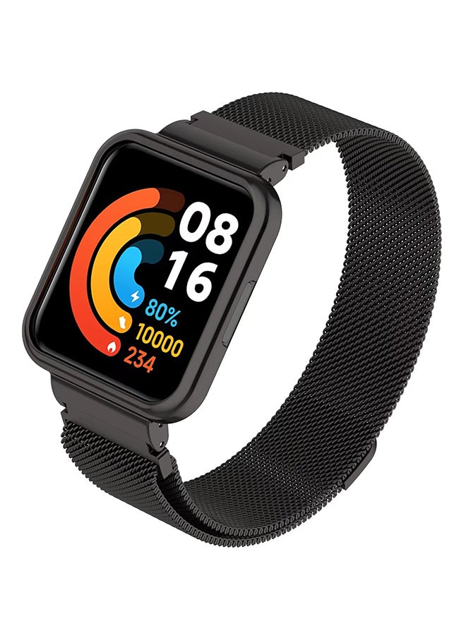 O Ozone - Milanese Band For Redmi Watch 2 Lite /Xiaomi Mi Watch 2 Lite, Metal Mesh Magnetic loop with Metal Protector Case Replacement Strap Women Men  - Black - Image 1