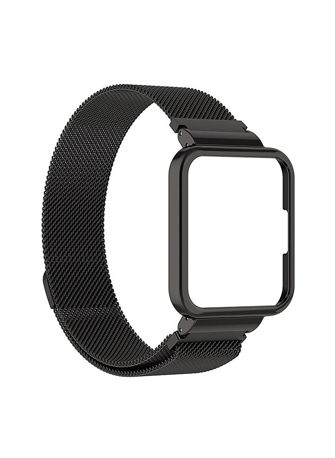 O Ozone - Milanese Band For Redmi Watch 2 Lite /Xiaomi Mi Watch 2 Lite, Metal Mesh Magnetic loop with Metal Protector Case Replacement Strap Women Men  - Black - Image 1