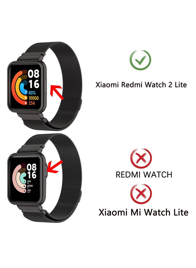 O Ozone - Milanese Band For Redmi Watch 2 Lite /Xiaomi Mi Watch 2 Lite, Metal Mesh Magnetic loop with Metal Protector Case Replacement Strap Women Men  - Black - Image 1