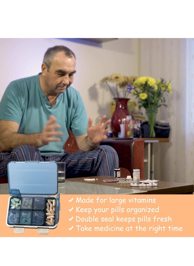 SYOSI - 7 Day Portable Vitamin Container with 6 Compartments and 1 XL Compartment Our Extra Large Pill Box Organizer for Medicine Fish Oil and Supplements Blue - Image 1