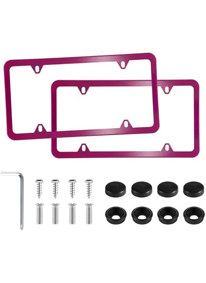 Arabest Stainless Steel License Plate Frames (4 Holes), Set of 2 Car Licence Covers, Slim Design with Bolts & Caps, Hot Pink Color for US Vehicles.  - Image 1