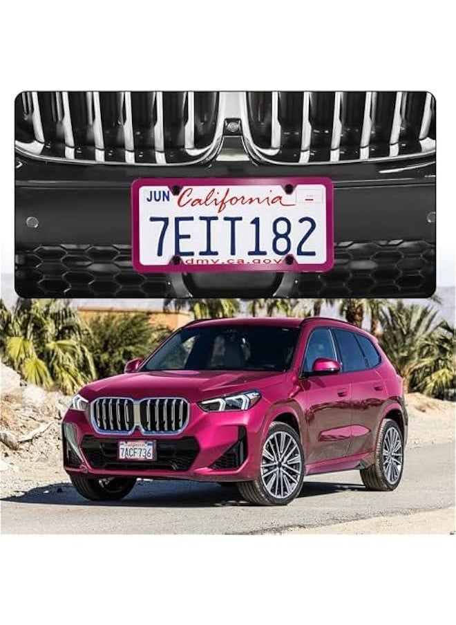 Arabest Stainless Steel License Plate Frames (4 Holes), Set of 2 Car Licence Covers, Slim Design with Bolts & Caps, Hot Pink Color for US Vehicles.  - Image 2