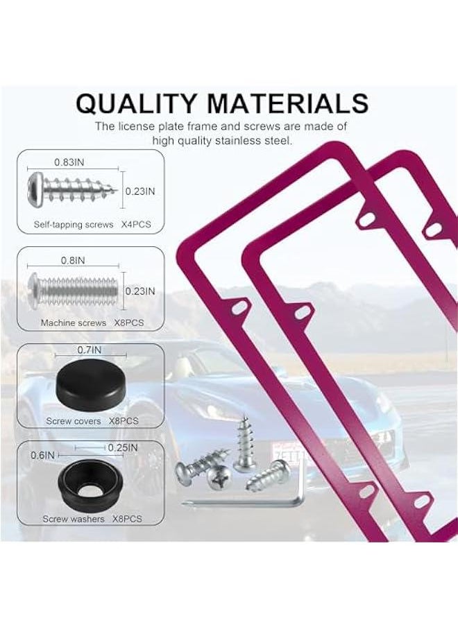 Arabest Stainless Steel License Plate Frames (4 Holes), Set of 2 Car Licence Covers, Slim Design with Bolts & Caps, Hot Pink Color for US Vehicles.  - Image 4