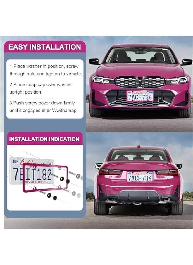 Arabest Stainless Steel License Plate Frames (4 Holes), Set of 2 Car Licence Covers, Slim Design with Bolts & Caps, Hot Pink Color for US Vehicles.  - Image 5