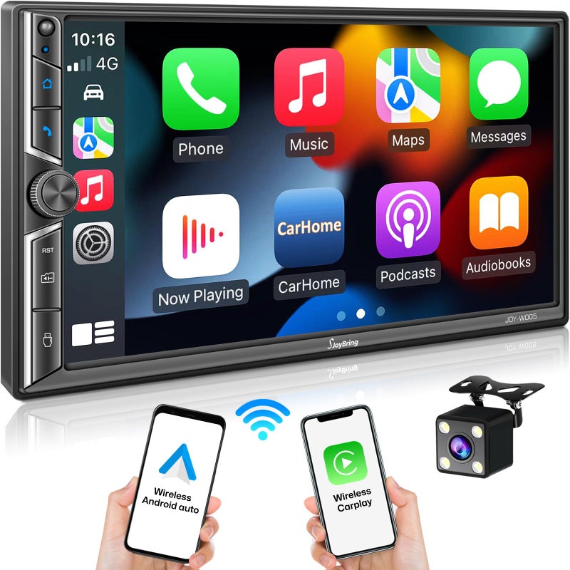 SJOYBRING 7" Double Din Car Stereo with Wireless CarPlay & Android Auto, Car Radio with Physical Volume Knob, Bluetooth 5.3, Phone Mirroring, 240W 4.2-Ch Audio, Subwoofer Out, Backup Camera - Image 1