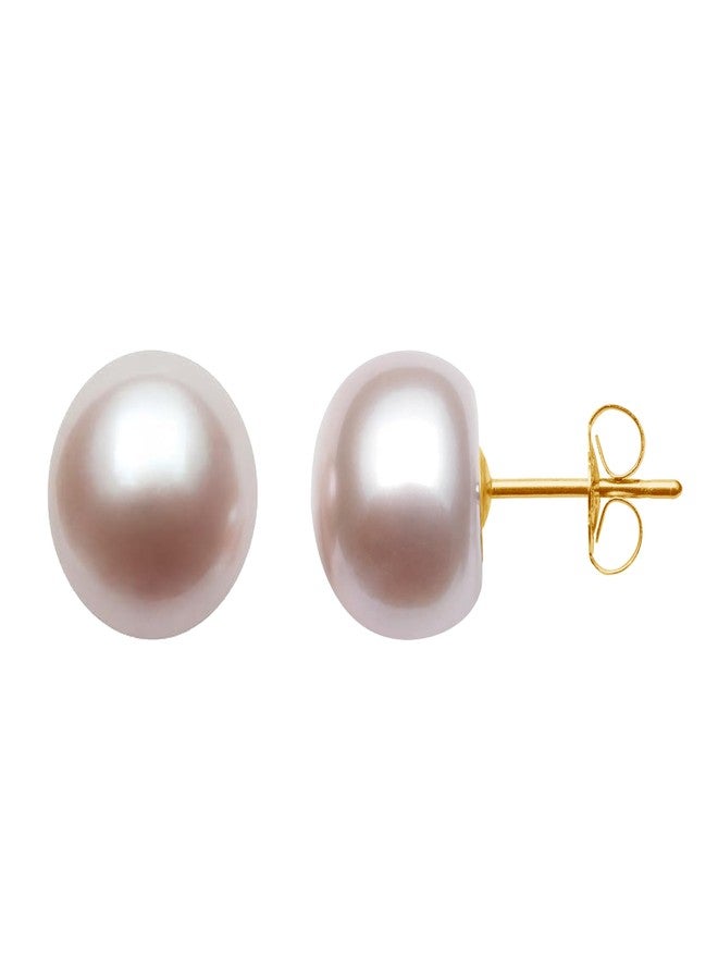 Belacqua AAA Quality Pink Cultured Freshwater Button Pearl Stud Earriings in 14K Yellow Gold, Size - 7.0-8.0mm, Push Back - Clasp, Real Pearl Jewelry for Women, Gift Box Included - Image 3