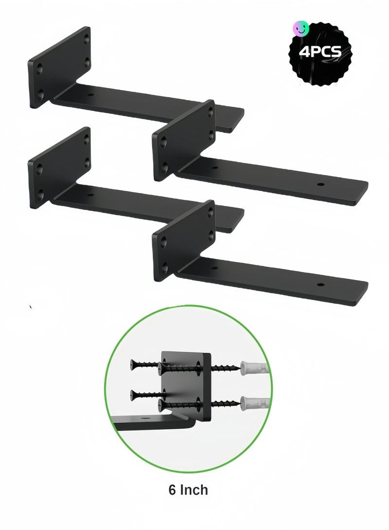XiuWoo 4 Pack Heavy Duty Hidden Floating Shelf Brackets Iron Metal Wall Mounted Shelf Support 6 Inch 15cm 1/5 Inch Thick Rustic Industrial Shelf Brackets for Kitchen Bathroom Storage with Mounting Screws Hardware Kit  - Image 1