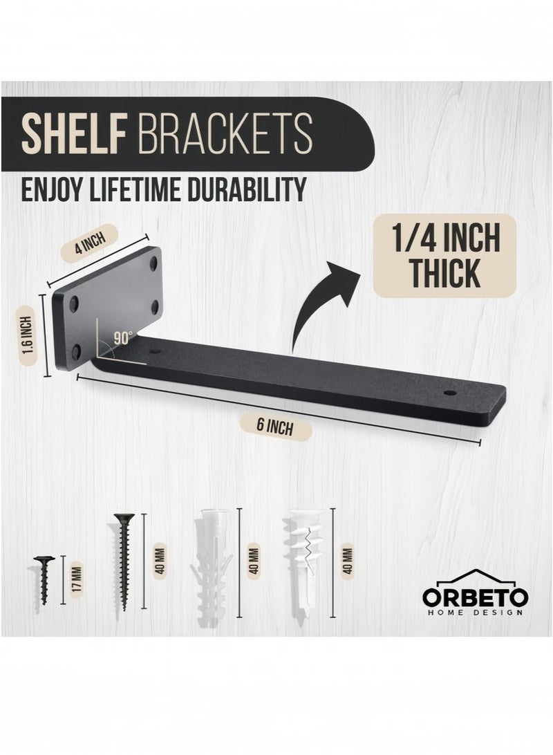XiuWoo 4 Pack Heavy Duty Hidden Floating Shelf Brackets Iron Metal Wall Mounted Shelf Support 6 Inch 15cm 1/5 Inch Thick Rustic Industrial Shelf Brackets for Kitchen Bathroom Storage with Mounting Screws Hardware Kit  - Image 5