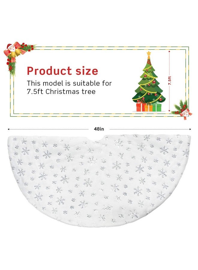 COOLWUFAN 48 Inches Christmas Tree Skirt for Xmas Tree Holiday Party Decorations White Plush Silver Sequin Snowflake (Silver) - Image 5