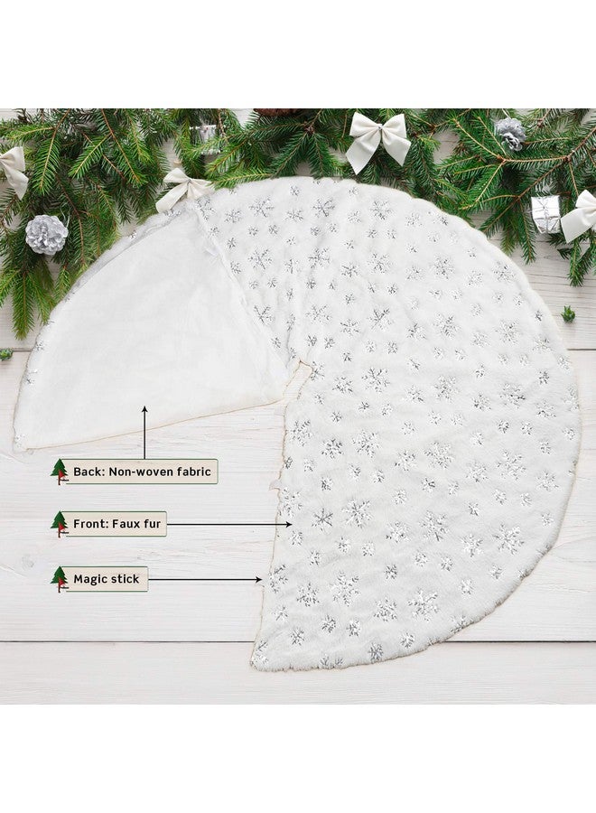 COOLWUFAN 48 Inches Christmas Tree Skirt for Xmas Tree Holiday Party Decorations White Plush Silver Sequin Snowflake (Silver) - Image 3