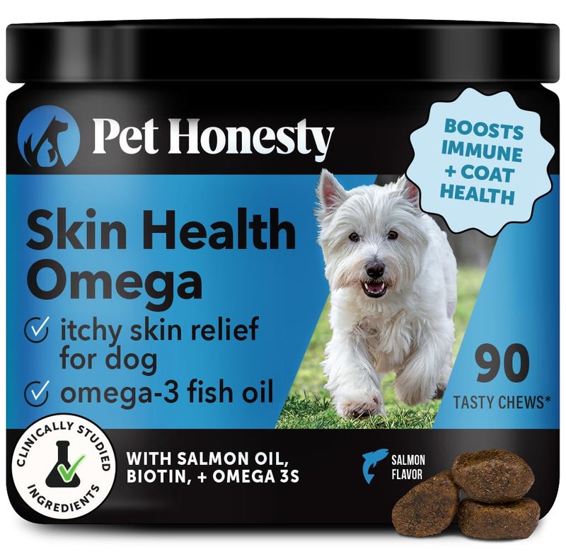 Pet Honesty Omega Skin Health Chews for Dogs, Alaskan Salmon Oil, Omega-3 Fish Oil, Krill, Spirulina, Omega-3s, Healthy Skin & Coat, Itchy Skin, Dog Allergies, May Reduce Shedding (90 Count) - Image 1