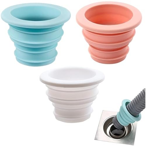Amillee Silicone Sewer Drain Pipe Seal Ring Plug – Washing Machine Hose Connector, Anti-Odor Deodorant Sealing Ring for Bathroom, Kitchen, Floor Drain, Laundry Room – Clean Tool (3 Pcs) - Image 1