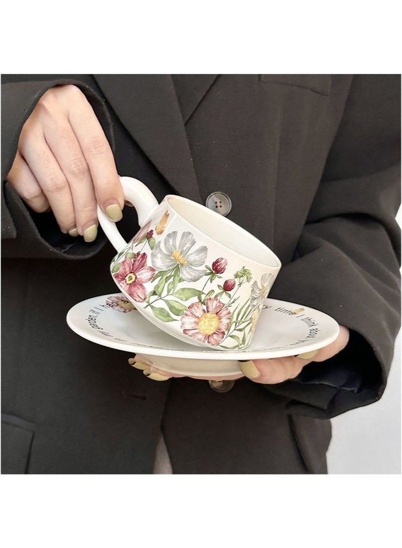 Aikanbo 2pcs Ceramic Coffee Cup and Saucer Gift Box Set，Vintage Floral Design，Perfect for Espresso，Tea or Coffee Lovers， Gift Boxed for Home，Office or Special Occasion (Sunflower + Sunflower) - Image 3