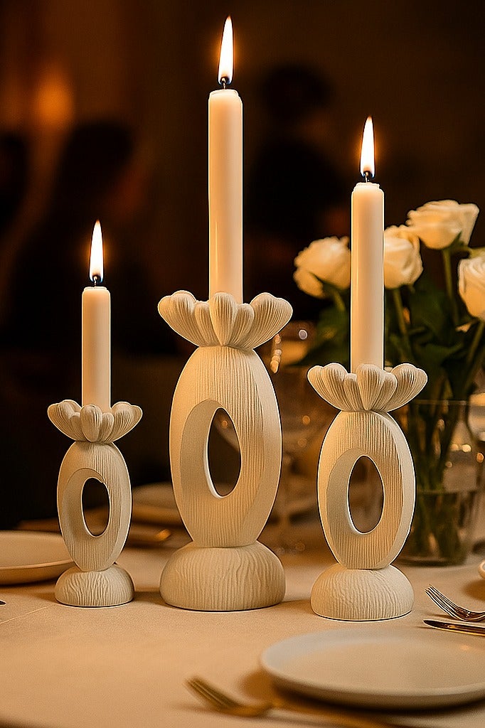 YINZUO YINZUO Modern Decorative Stylish Candle Holder White Plastic Fiber Taper Candle Holder with Artistic Open Best Design for Home Decor, Dining Table, or Mantel Display (Desing 1) - Image 1