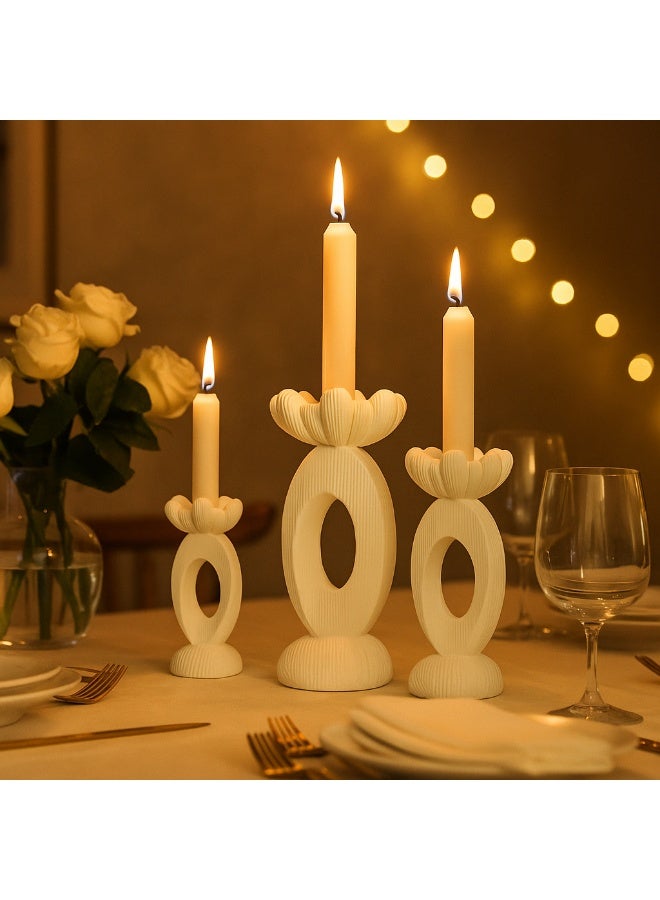 YINZUO YINZUO Modern Decorative Stylish Candle Holder White Plastic Fiber Taper Candle Holder with Artistic Open Best Design for Home Decor, Dining Table, or Mantel Display (Desing 1) - Image 3